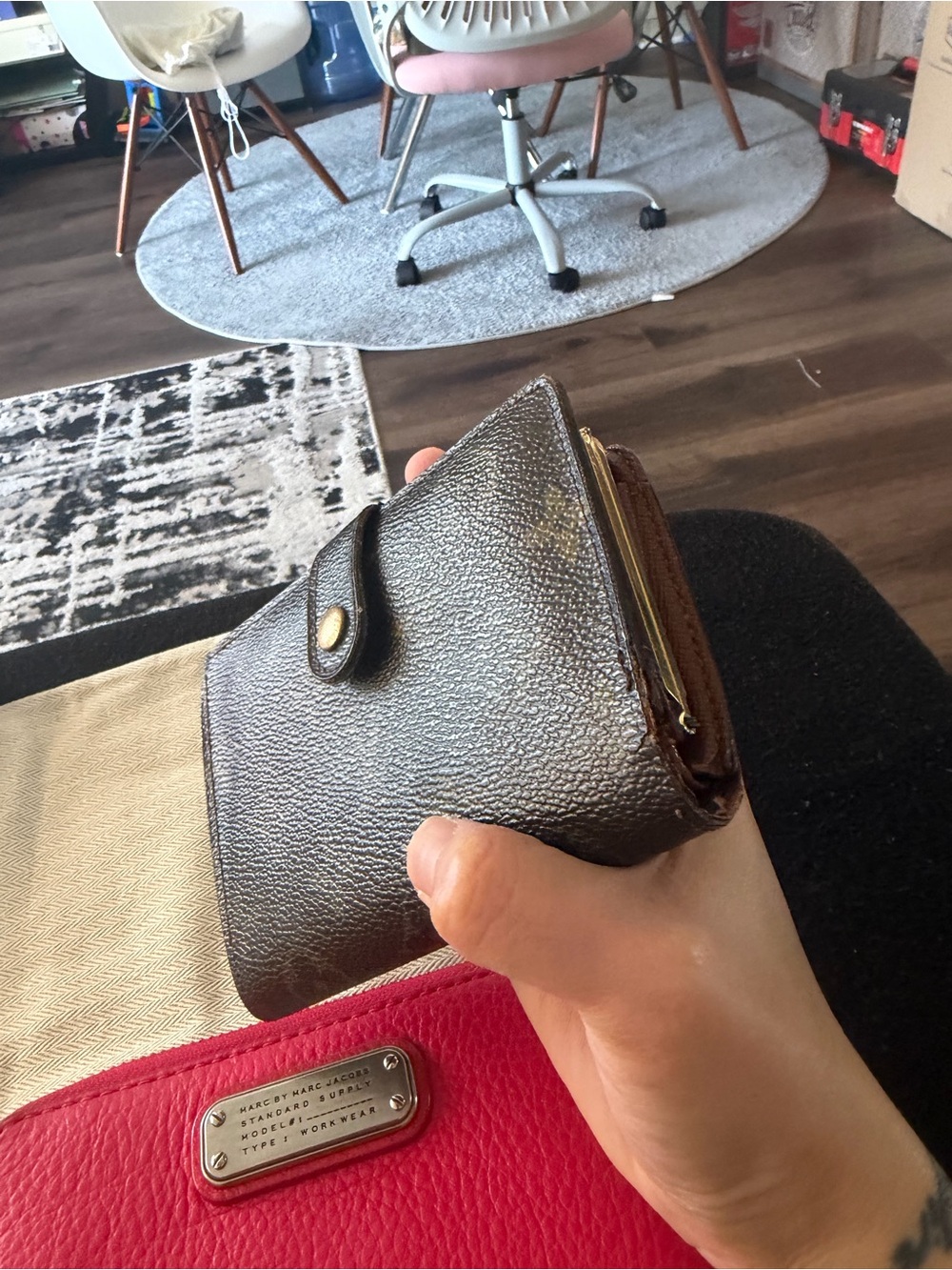 Louis Vuitton Brown Pebbled Leather Snap Wallet